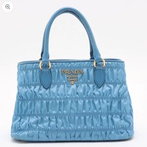 Incredible Prada Nappa Gaufre Nylon Leather Handbag Blue